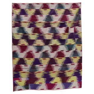 Vintage Uzbek Tribal Silk Ikat Wall Hanging, 1920s For Sale