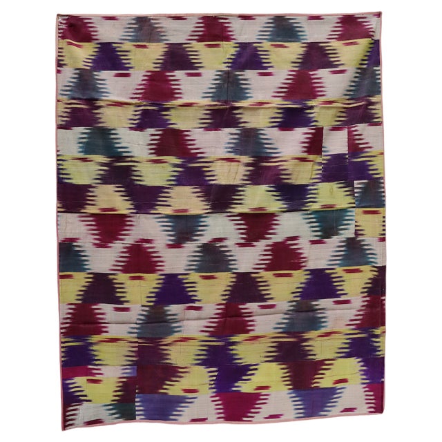 Vintage Uzbek Tribal Silk Ikat Wall Hanging, 1920s For Sale