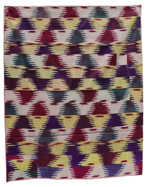 Vintage Uzbek Tribal Silk Ikat Wall Hanging, 1920s