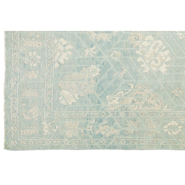 Modern Oushak Style Hand-Knotted Area Wool Rug – Seafoam & Ivory 9x12 For Sale - Image 9 of 11