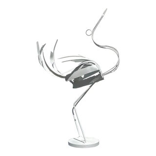 Vintage Boho Monumental Wrought Iron Crane Sculpture For Sale