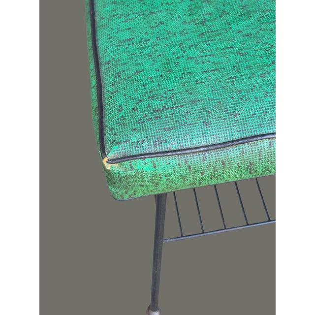 Mid-Century Modern Retro 1950s Mid-Century Footstool W/Magazine Rack Green Vinyl Top Metal Base For Sale - Image 3 of 7