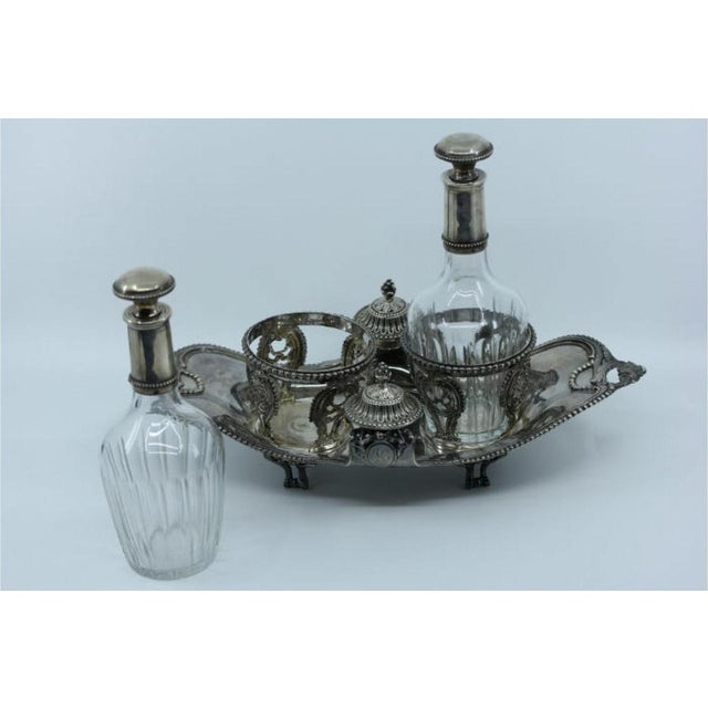 Nave-Shaped Silver and Cut Glass Cruets with Leaves and Volutes in Relief, Set of 3 For Sale - Image 3 of 5