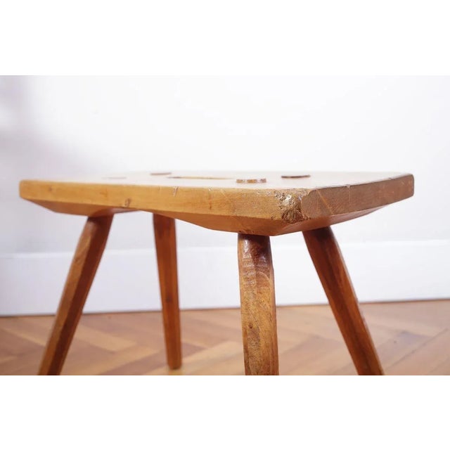 Restored small 27 cm tall pine and alder wood stool used to milk cows or in front of oven. Pine legs and one piece alder...