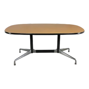 MCM Eames Herman Miller Racetrack Oval Conference or Dining Table Black & Aluminum Universal Segmented Base & Blonde Laminate Top