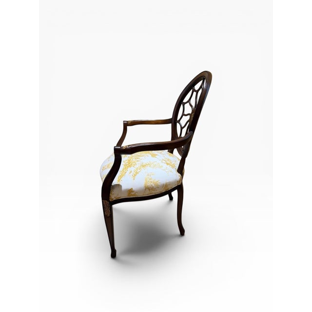 1990s Hepplewhite Style Spider Back Armchair With “Balloon De Neumours” Upholstery For Sale In Boston - Image 6 of 14