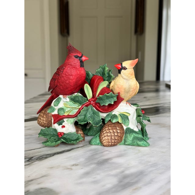 Late 20th Century Lenox Winter Greetings Porcelain Cardinal Motif Candle Holder For Sale - Image 5 of 13