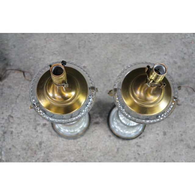 Late 20th Century 2 Baccarat French Empire Neoclassical Crystal Spiral Glass Urn Table Lamps Pair For Sale - Image 5 of 16