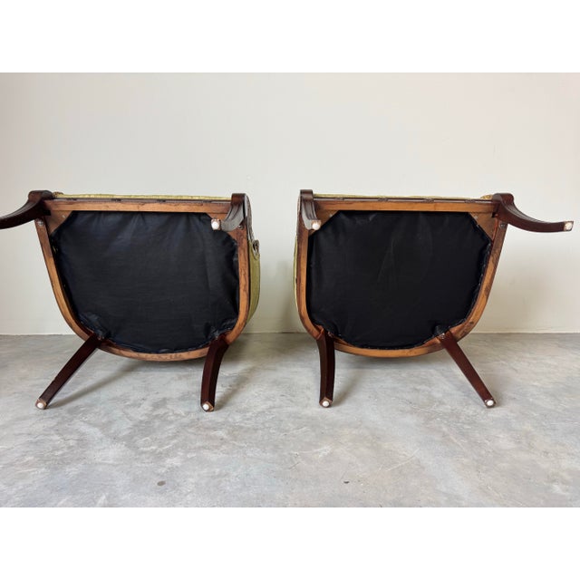 Vintage Neoclassical Style Carved Swan Barrel Back Upholstered Lounge Chairs – A Pair/ Sold For Sale - Image 12 of 12