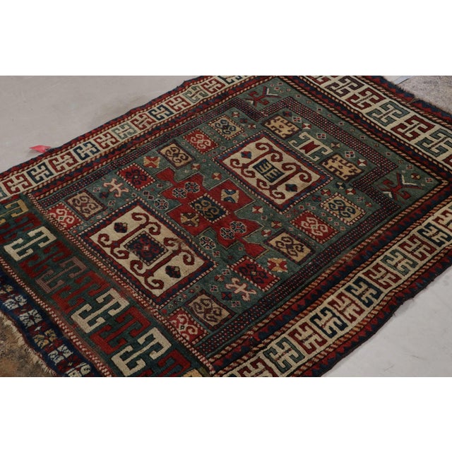 Tribal Antique Tribal Kazak Rug, in Teal, With Geometric Patterns, From Rug & Kilim For Sale - Image 3 of 9