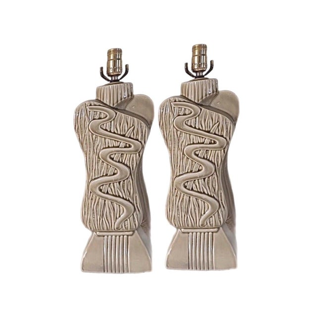 40s Pair Phil-Mar Style Art Deco Mid Century Modern Abstract Ceramic Table Lamps For Sale - Image 12 of 12