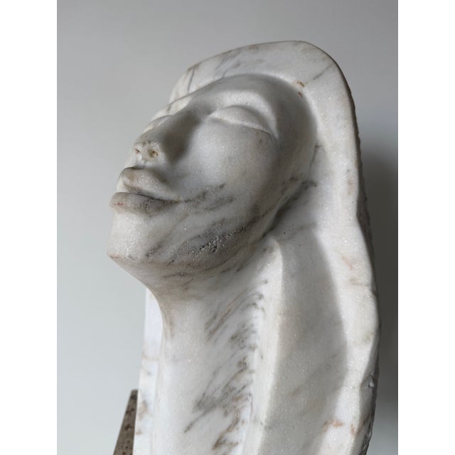 1980s 1980s Vintage Hand-Carved Marble Female Bust Sculpture For Sale - Image 5 of 12