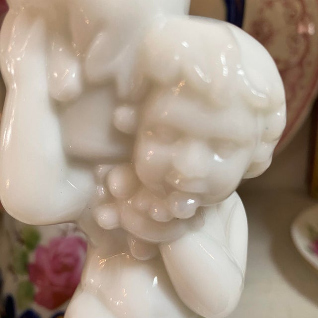 1960s Cherub Milk Glass Candle Stick Holders - A Pair For Sale - Image 5 of 8