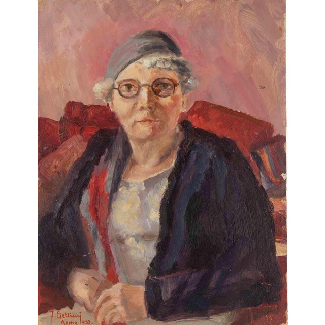 Francesco Settimj, Portrait of Old Woman, Oil Painting, 1930s For Sale - Image 6 of 6