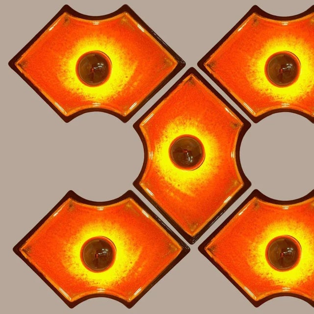 Orange and Brown Ceramic Wall Lights Keramik, Germany, 1970s For Sale - Image 9 of 16