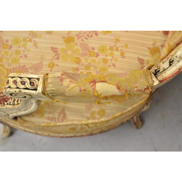 Vintage French Louis XV Style Cream and Red Painted Low Boudoir Fauteuil Chair For Sale - Image 9 of 12