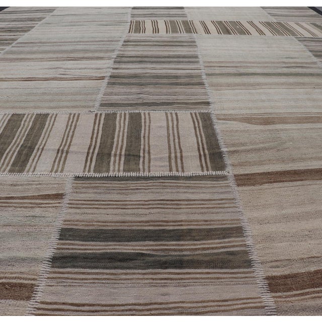 Large Vintage Turkish Paneled Kilim Rug With Earthy Tones and Striped Design 12' X 15'2 For Sale - Image 4 of 10