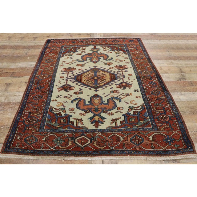 Textile Antique Persian Serapi Rug - 04'07 X 05'09 For Sale - Image 7 of 9