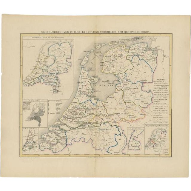 Antique Map of the Netherlands in 1860 by Mees, 1862 For Sale