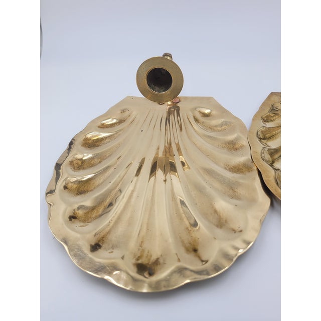 Mid 20th Century Hollywood Regency Scalloped Brass Shell Wall Sconce - Pair For Sale - Image 10 of 12
