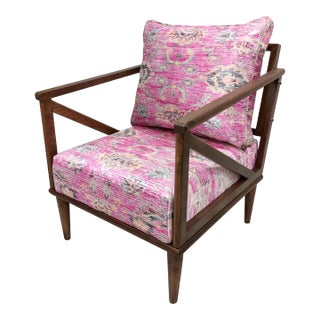 Pink Rug Print Fabric Upholstered Lounge Chair For Sale