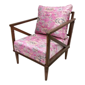 Pink Rug Print Fabric Upholstered Lounge Chair