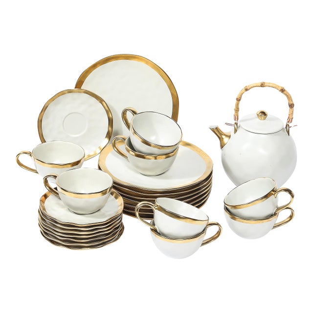 Modernist Porcelain W/Gilt Accents Tea/Coffee Service for 8 by Tania Bulhões For Sale