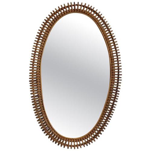 Large Italian Rattan Wall Mirror, 1960s For Sale - Image 12 of 12
