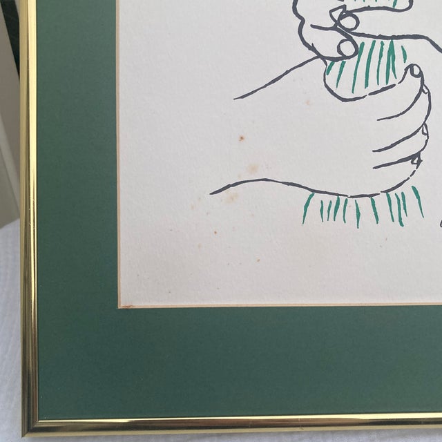Mid 20th Century After Picasso's 1958 "Bouquet of Peace" Mid-Century Modern Vintage Lithograph Print - Gold Metal Frame For Sale - Image 5 of 12