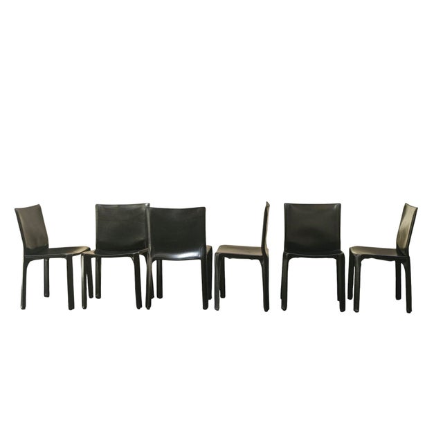 1970s CAB T4 Chairs in Black Leather by Mario Bellini for Cassina, Italy, 1970s, Set of 6 For Sale - Image 5 of 8