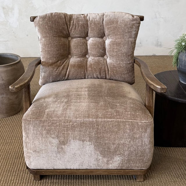 Leona Velvet Lounge Chair With Tufted Back, Curved Wood Arms For Sale In Los Angeles - Image 6 of 10