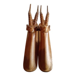 Hand Carved Gazelle Heads Wall Decor - a Pair For Sale