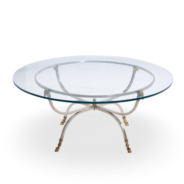 Mid 20th Century Maison Jansen Mid Century Round Rams Head Glass Top Coffee Table For Sale - Image 5 of 7