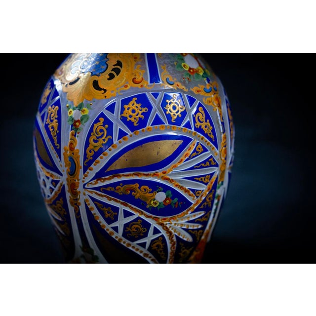 Blue and White Cut Crystal Overlay Vase with Enamel and Gilt Decoration, 19th Century For Sale - Image 12 of 16