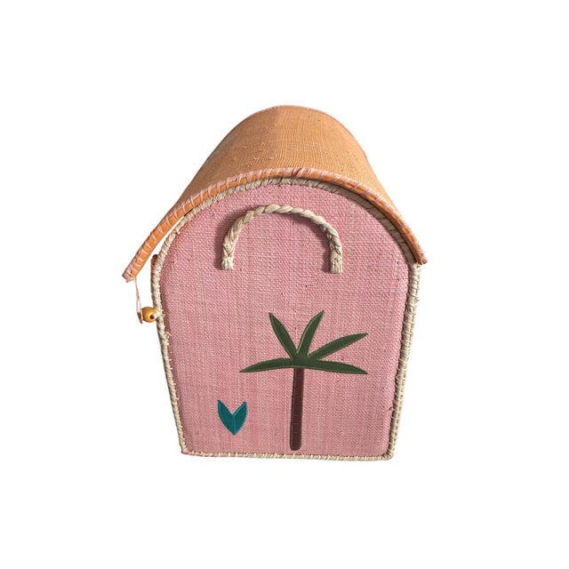 Whimsical Hand-Painted Woven Straw Toy Trunk For Sale In West Palm - Image 6 of 8