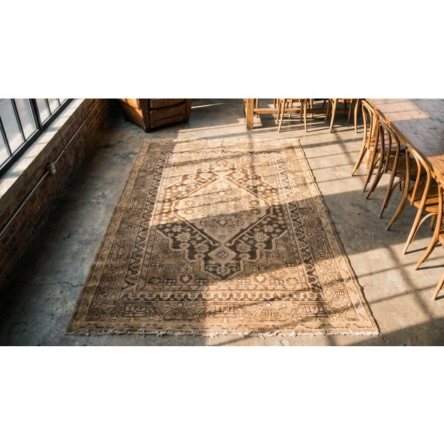 Textile 1920s Tan Camel Medallion Central Asian Khotan "Yarkand" Carpet 4'6" X 8'3" Handknotted Wool Rug For Sale - Image 7 of 8