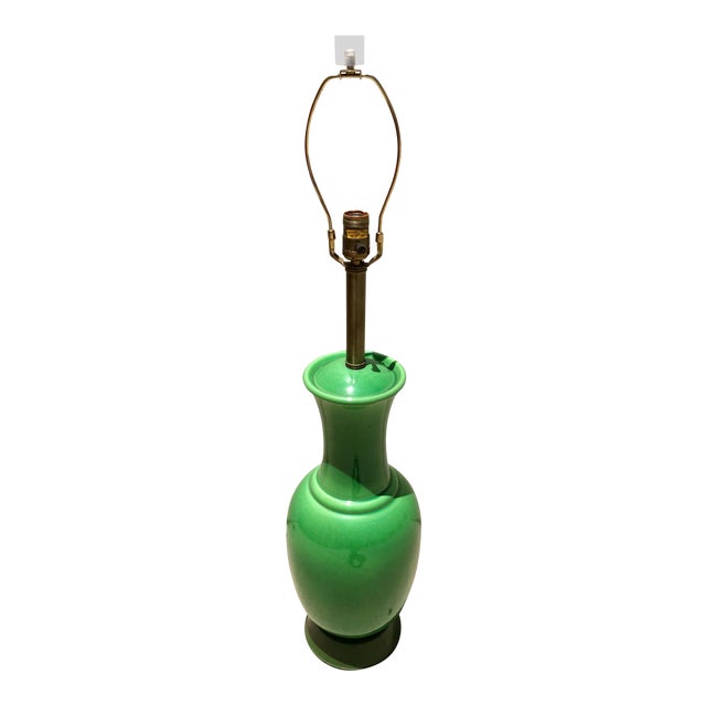 Tall Vintage Green Ceramic Table Lamp With Lucite Finial Chairish