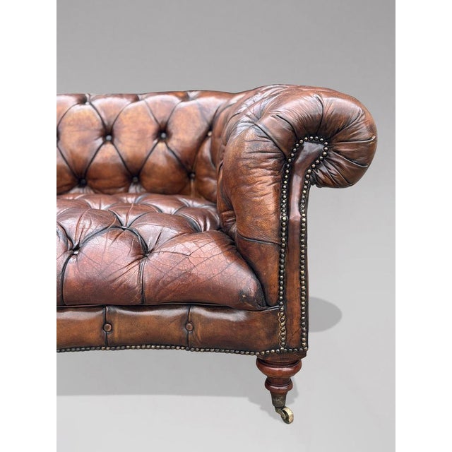 Antique Victorian Chesterfield Sofa in Brown Leather, 1880 For Sale - Image 6 of 14