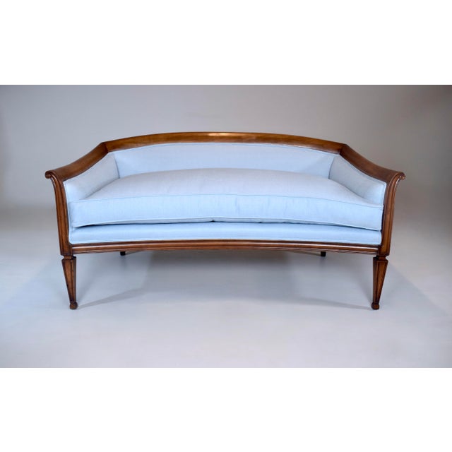 French Directoire Style Sofa, Hand Carved Cherry, Light Blue For Sale - Image 18 of 18