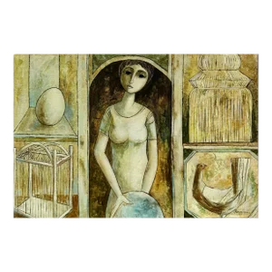'Large Italian Tonalist Figural Oil', 1960's Mid-Century Modernism
