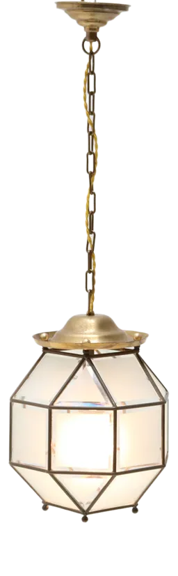 Art Deco Brass Lantern With Beveled Cut Glass, 1920s