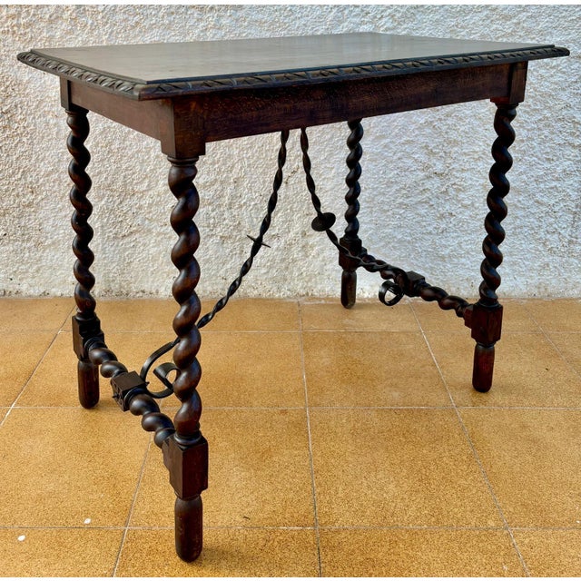 19th Century Spanish Side Table with Cared Turned Legs and Iron Stretcher, 1850 For Sale - Image 18 of 18