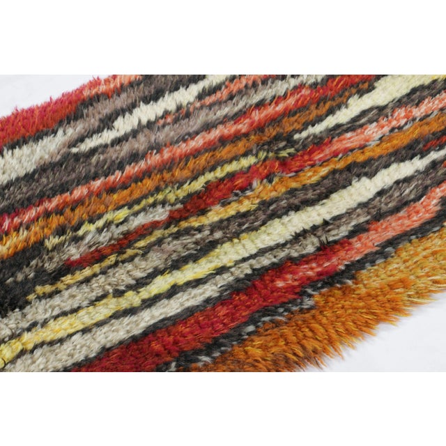 Mid-Century Modern Vintage Swedish Rya Runner With Red-Orange Vertical Stripes - Rug & Kilim For Sale - Image 3 of 8