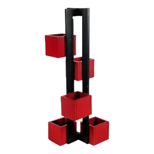 Vintage 1960s Handmade Modern Painted Black & Red Wood De Stilj Staggered Cubes Floor Planter