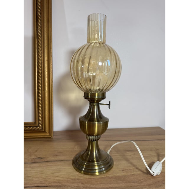 Glass Table Lamp with Ribbed Glass Globe For Sale - Image 7 of 7