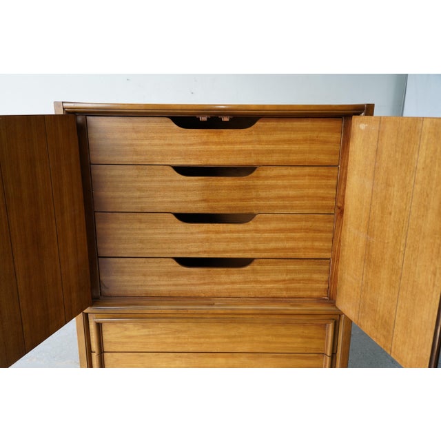 Wood 1960s Thomasville Mid-Century Modern Walnut & Cane Gentleman’s Chest / Highboy Dresser For Sale - Image 7 of 12