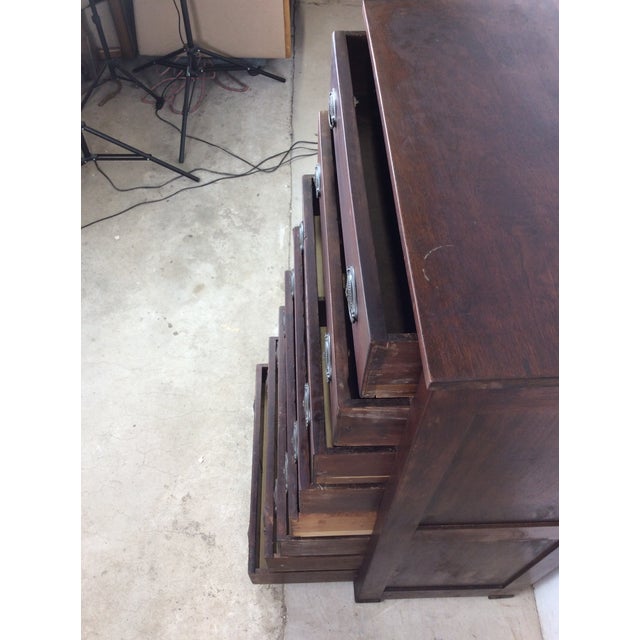 Antique Mission Style Chest of Eight Drawers With Brass Hardware For Sale - Image 14 of 18