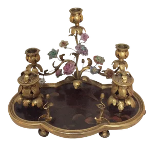 French Lacquer & Bronze Encrier Inkwell