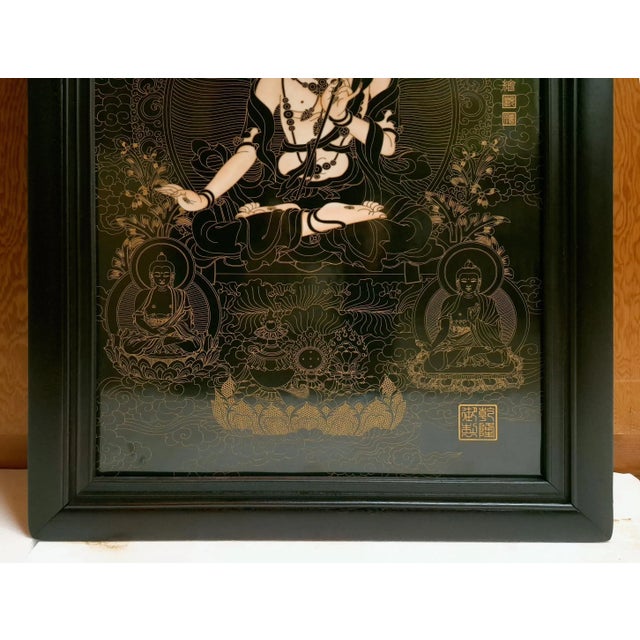 Chinese Framed Porcelain Buddhist Temple Plaque Saptalochana Tara For Sale - Image 4 of 5