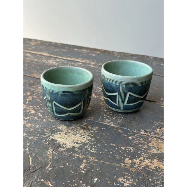 1960s Vintage Puerto Rican Pottery Incised Glazed Vessels by Hal Lasky, a Pair, Circa 1963 For Sale - Image 5 of 17